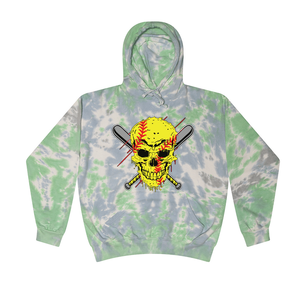 [[color:Slushy]] Softball Skull Tie Dye Hoodie Slushy