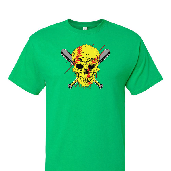 [[color:Irish Green]] Softball Skull Short Sleeve T-shirt Irish Green