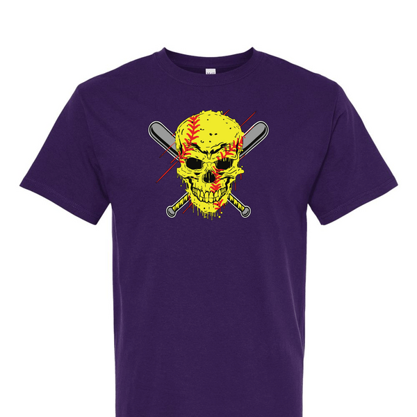 [[color:Purple]] Softball Skull Short Sleeve T-shirt Purple