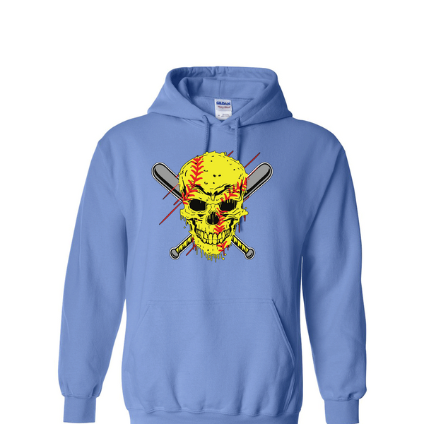 [[color:Carolina Blue]] Softball Skull Hoodie Carolina Blue