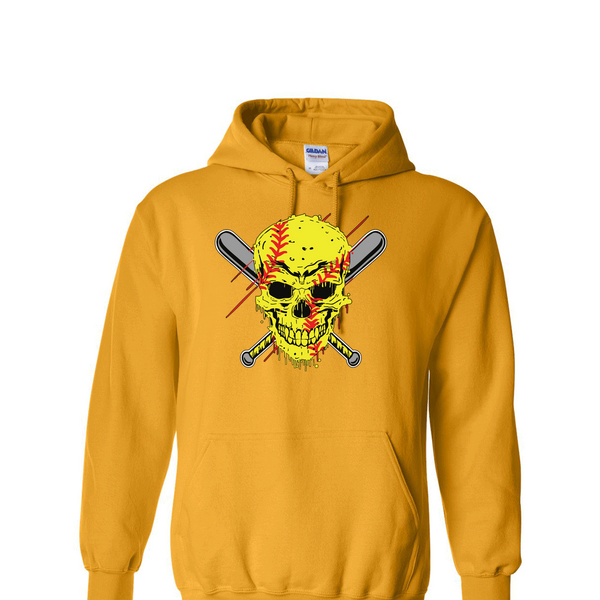 [[color:Gold]] Softball Skull Hoodie Gold