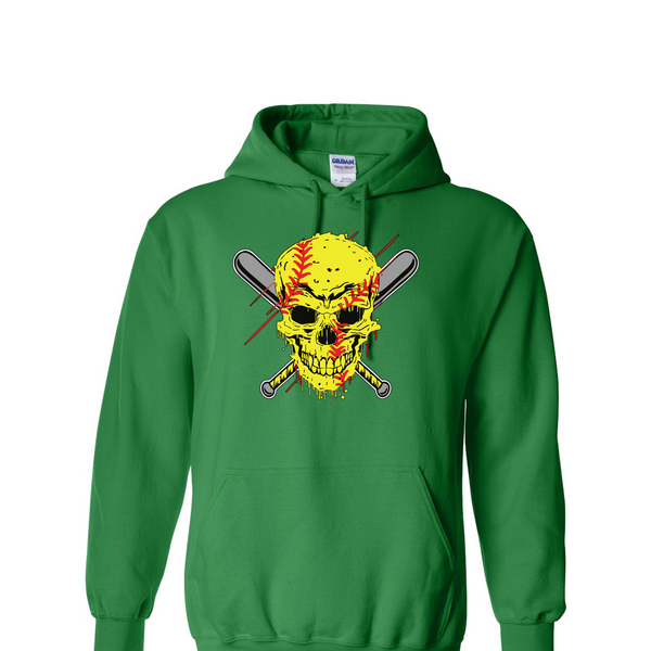 [[color:Irish Green]] Softball Skull Hoodie Irish Green