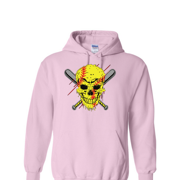 [[color:Light Pink]] Softball Skull Hoodie Light Pink
