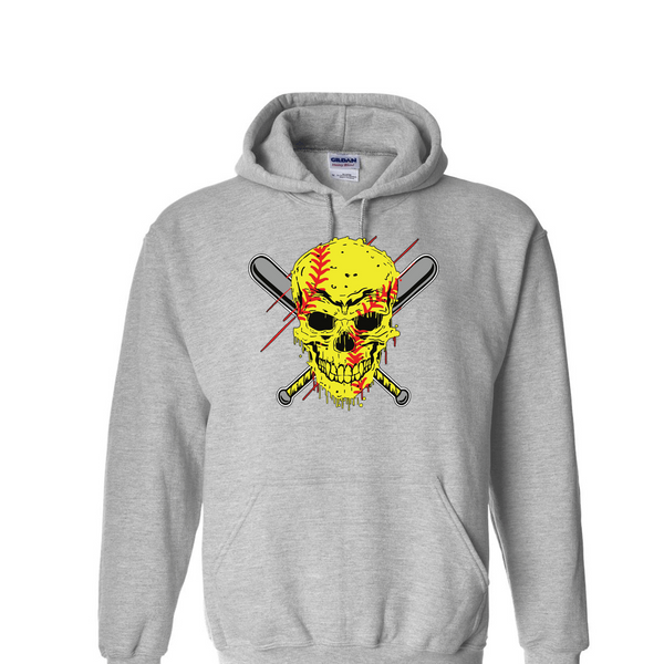 [[color:Sport Grey]] Softball Skull Hoodie Sport Grey