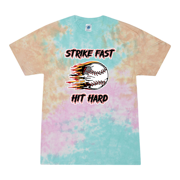 [[color:Snow Cone]] Strike Fast Hit Hard Baseball Tie Dye T-shirt Snow Cone