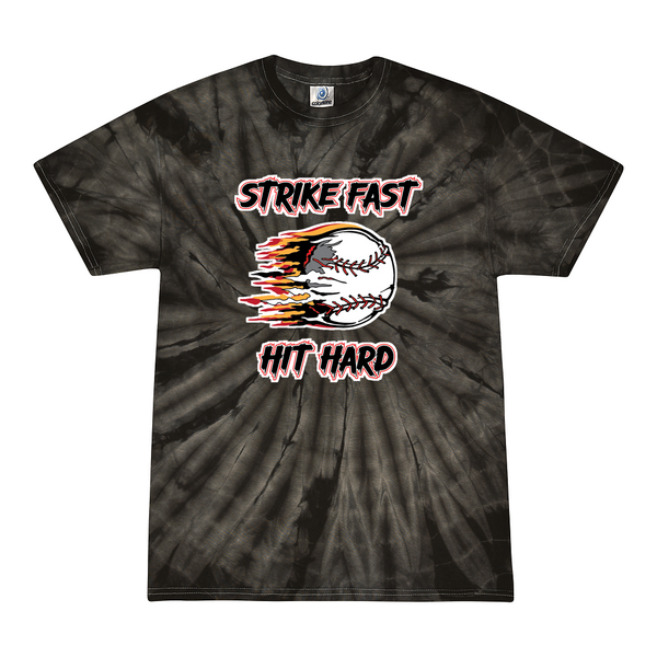 [[color:Spider Black]] Strike Fast Hit Hard Baseball Tie Dye T-shirt Spider Black