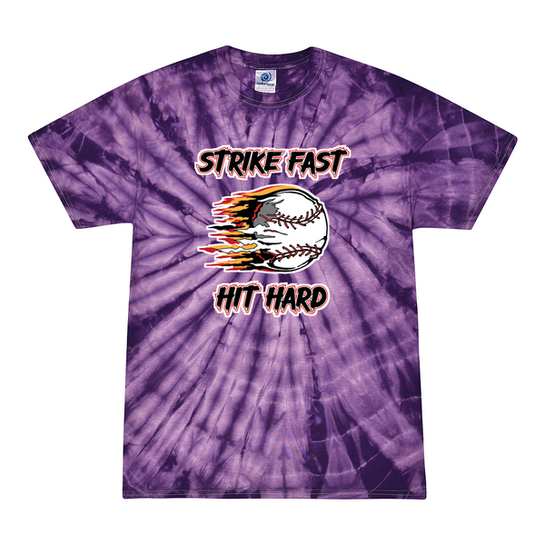 [[color:Spider Purple]] Strike Fast Hit Hard Baseball Tie Dye T-shirt Spider Purple
