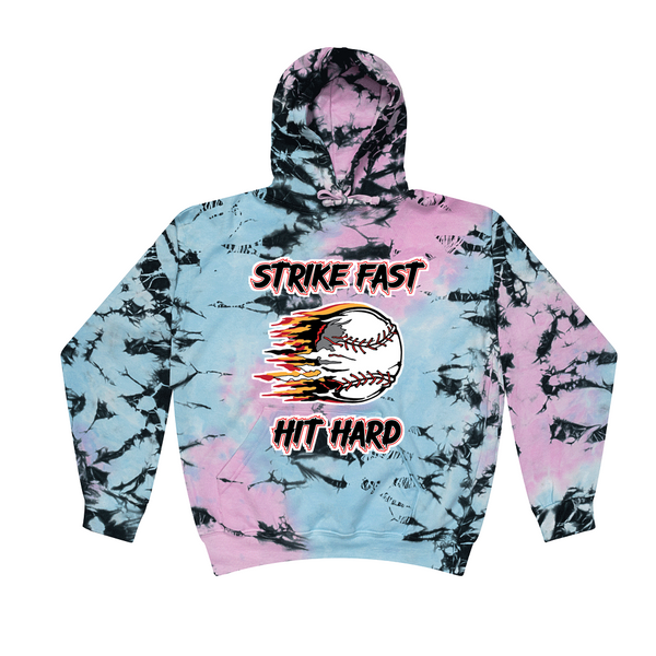 [[color:Dream]] Strike Fast Hit Hard Baseball Tie Dye Hoodie Dream