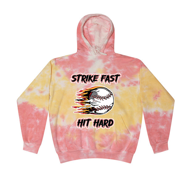 [[color:Funnel Cake]] Strike Fast Hit Hard Baseball Tie Dye Hoodie Funnel Cake