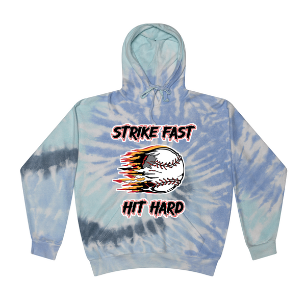 [[color:Lagoon]] Strike Fast Hit Hard Baseball Tie Dye Hoodie Lagoon