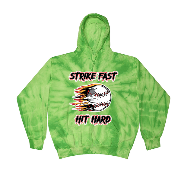 [[color:Spider Lime]] Strike Fast Hit Hard Baseball Tie Dye Hoodie Spider Lime