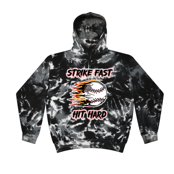 [[color:Multi Black]] Strike Fast Hit Hard Baseball Tie Dye Hoodie Multi Black