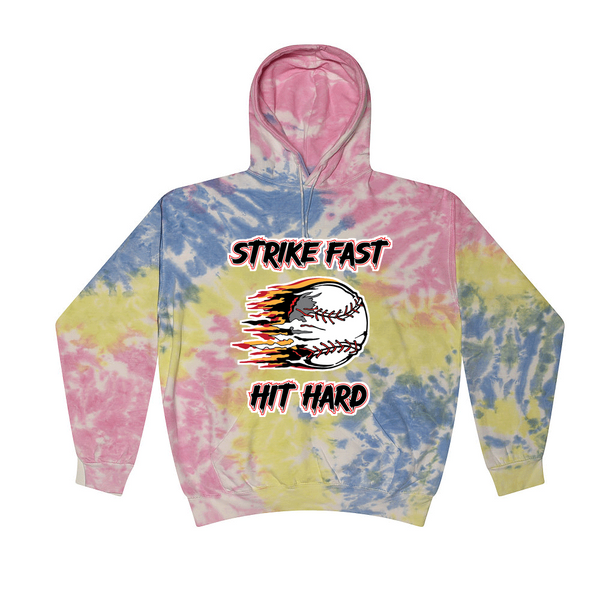 [[color:Sherbert]] Strike Fast Hit Hard Baseball Tie Dye Hoodie Sherbert
