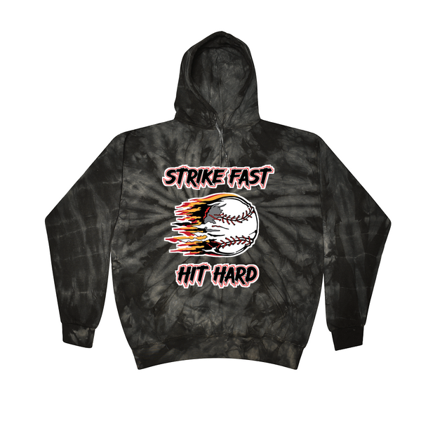 [[color:Spider Black]] Strike Fast Hit Hard Baseball Tie Dye Hoodie Spider Black