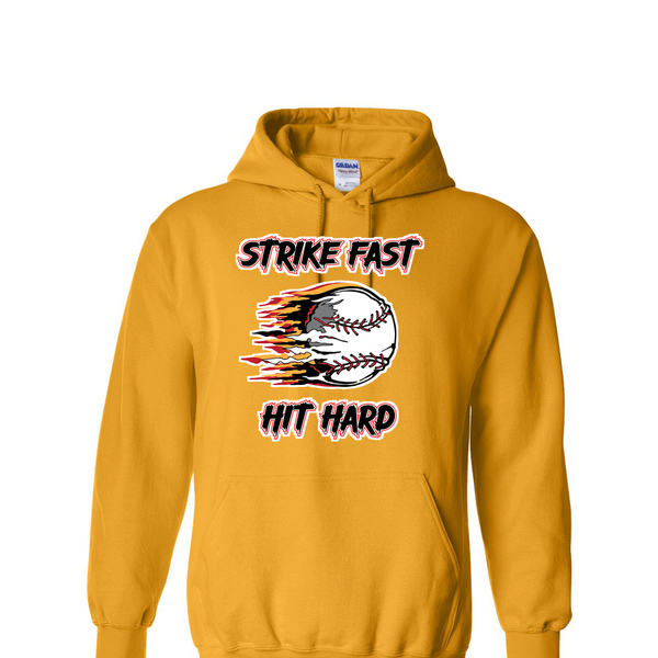 [[color:Gold]] Strike Fast Hit Hard Baseball Hoodie Gold