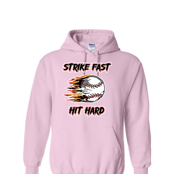 [[color:Light Pink]] Strike Fast Hit Hard Baseball Hoodie Light Pink