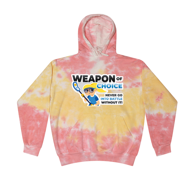 [[color:Funnel Cake]] Weapon of Choice Blue Jersey Girls Lacrosse Tie Dye Hoodie Funnel Cake
