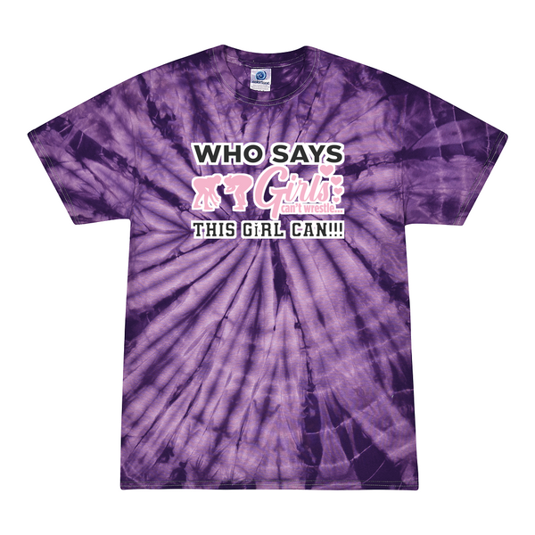 [[color:Spider Purple]] Who Says Girls Can't Wrestling Tie Dye T-shirt Spider Purple