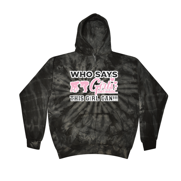 [[color:Spider Black]] Who Says Girls Can't Wrestling Tie Dye Hoodie Spider Black