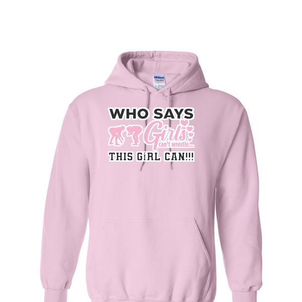 [[color:Light Pink]] Who Says Girls Can't Wrestling Hoodie Light Pink
