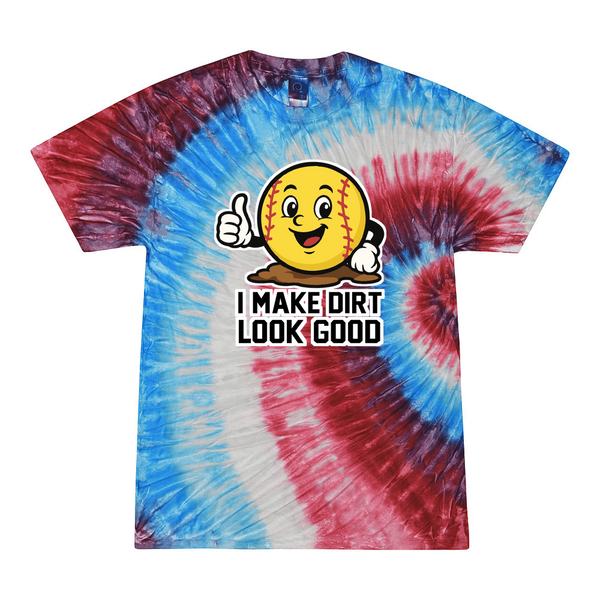 [[color:Firecracker]] I Make Dirt Look Good Softball Tie Dye T-shirt Firecracker