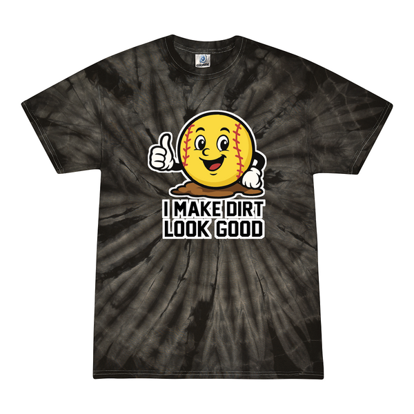 [[color:Spider Black]] I Make Dirt Look Good Softball Tie Dye T-shirt Spider Black