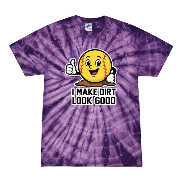 [[color:Spider Purple]] I Make Dirt Look Good Softball Tie Dye T-shirt Spider Purple