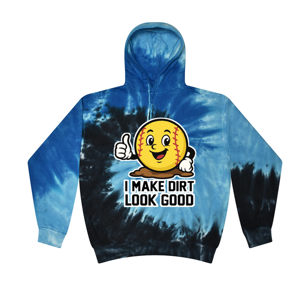 [[color:Blue Ocean]] I Make Dirt Look Good Softball Tie Dye Hoodie Blue Ocean