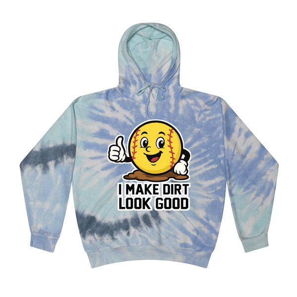 [[color:Lagoon]] I Make Dirt Look Good Softball Tie Dye Hoodie Lagoon
