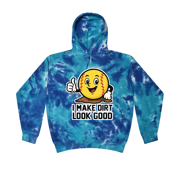 [[color:Multi-Blue]] I Make Dirt Look Good Softball Tie Dye Hoodie Multi-Blue